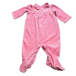 Vintage Dead Stock Ralph Lauren Pink Baby Footie Pajamas Soft Velvet Size 6-9M